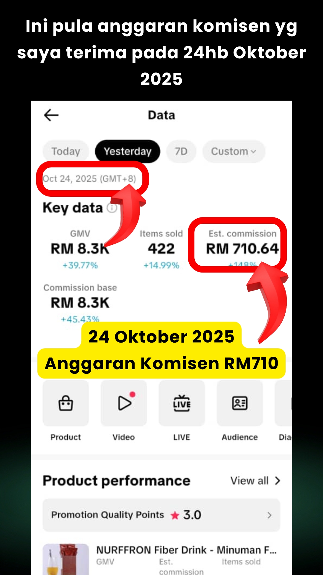 Bukti pendapatan TikTok Affiliate Oktober 2025